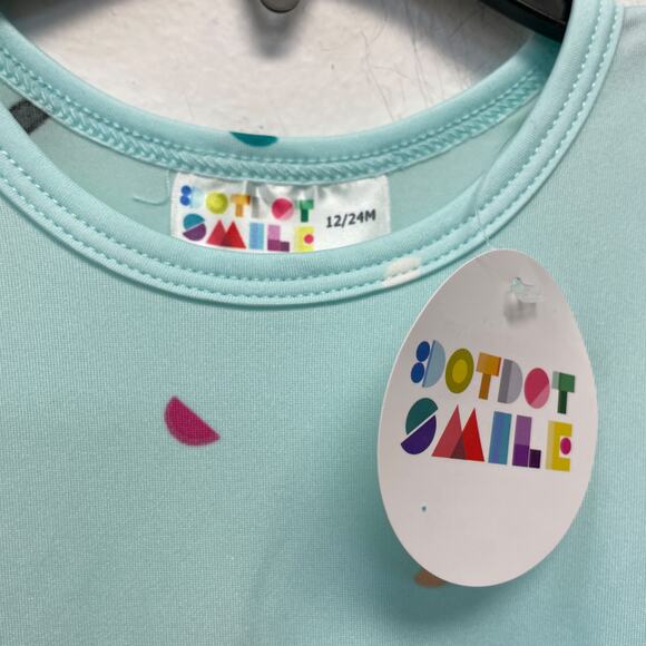 Dot Dot Smile Girls Aqua Blue Polka Dot Cap Short Sleeve Dress Size 12-24M - Picture 2 of 4